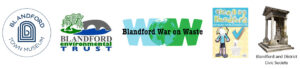 Logos of CAN2022 organisations: Blandford Town Museum, Blandford Environemental Trust, Blandford War on Waste, Clean up Blandford Campaign and Blandford Civic Society